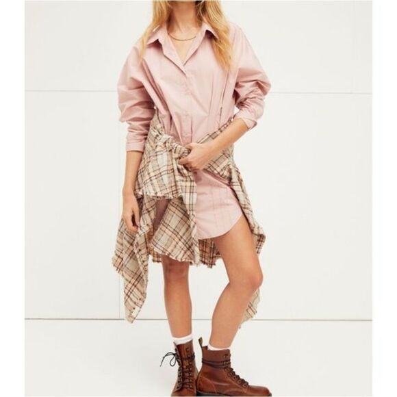 Free People Taia Womens M Solid Pink Shirt Dress OB1245762 - Picture 1 of 13
